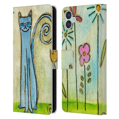 Wyanne Cat Blue Cat In The Flower Garden Leather Book Wallet Case Cover For Samsung Galaxy M04 5G / A04e