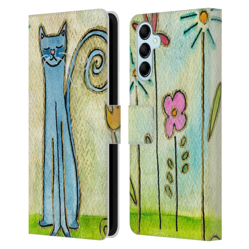 Wyanne Cat Blue Cat In The Flower Garden Leather Book Wallet Case Cover For Samsung Galaxy M14 5G