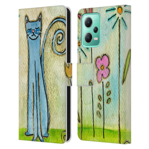 Wyanne Cat Blue Cat In The Flower Garden Leather Book Wallet Case Cover For Xiaomi Redmi Note 12 5G