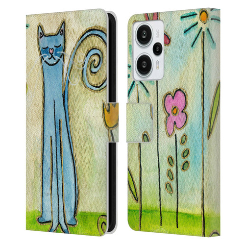 Wyanne Cat Blue Cat In The Flower Garden Leather Book Wallet Case Cover For Xiaomi Redmi Note 12T