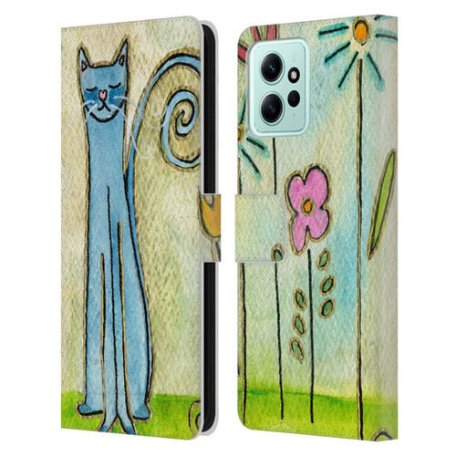 Wyanne Cat Blue Cat In The Flower Garden Leather Book Wallet Case Cover For Xiaomi Redmi 12