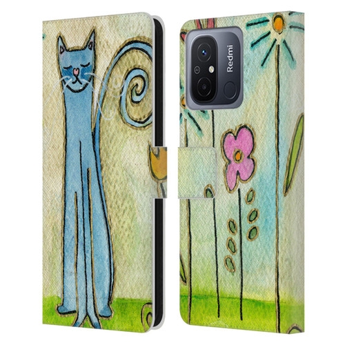 Wyanne Cat Blue Cat In The Flower Garden Leather Book Wallet Case Cover For Xiaomi Redmi 12C