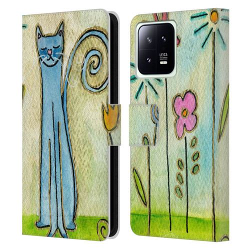 Wyanne Cat Blue Cat In The Flower Garden Leather Book Wallet Case Cover For Xiaomi 13 5G