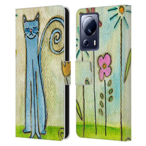 Wyanne Cat Blue Cat In The Flower Garden Leather Book Wallet Case Cover For Xiaomi 13 Lite 5G