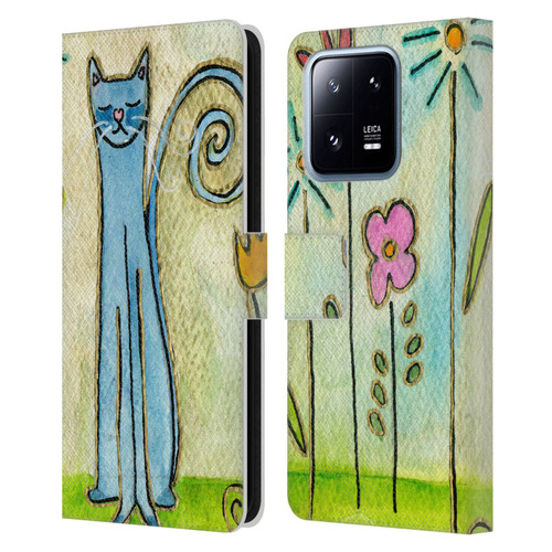 Wyanne Cat Blue Cat In The Flower Garden Leather Book Wallet Case Cover For Xiaomi 13 Pro 5G