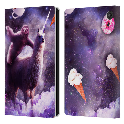 Random Galaxy Mixed Designs Sloth Riding Unicorn Leather Book Wallet Case Cover For Amazon Fire 7 2022