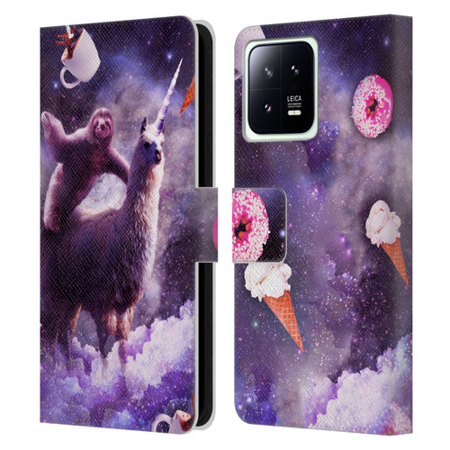 Random Galaxy Mixed Designs Sloth Riding Unicorn Leather Book Wallet Case Cover For Xiaomi 13 5G