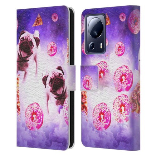 Random Galaxy Mixed Designs Pugs Pizza & Donut Leather Book Wallet Case Cover For Xiaomi 13 Lite 5G