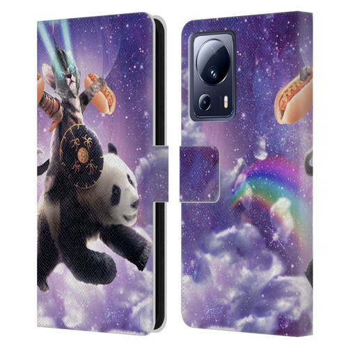 Random Galaxy Mixed Designs Warrior Cat Riding Panda Leather Book Wallet Case Cover For Xiaomi 13 Lite 5G