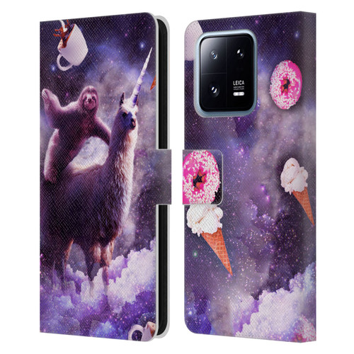 Random Galaxy Mixed Designs Sloth Riding Unicorn Leather Book Wallet Case Cover For Xiaomi 13 Pro 5G
