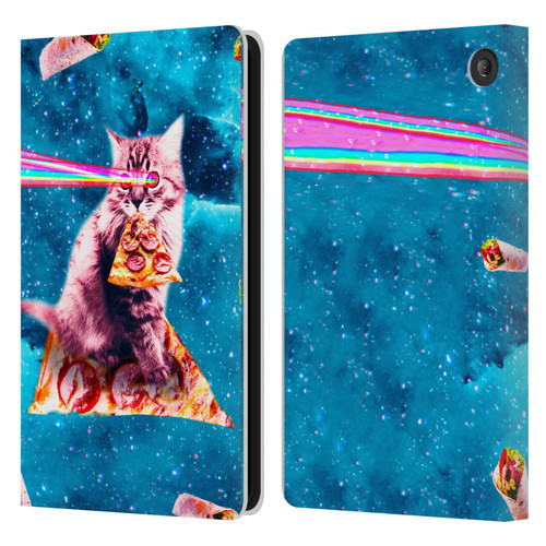 Random Galaxy Space Cat Lazer Eye & Pizza Leather Book Wallet Case Cover For Amazon Fire 7 2022