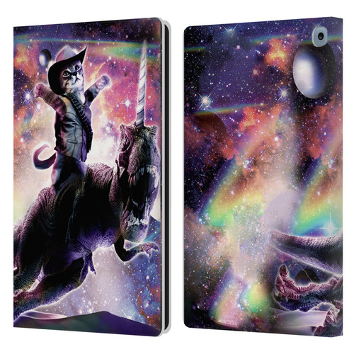 Random Galaxy Space Cat Dinosaur Unicorn Leather Book Wallet Case Cover For Amazon Fire HD 10 / Plus 2021