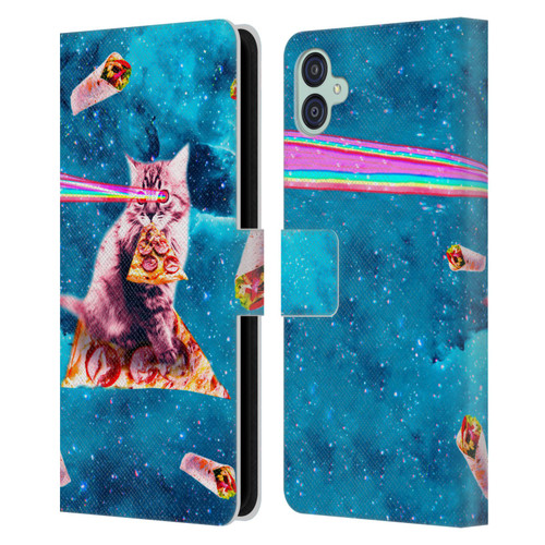Random Galaxy Space Cat Lazer Eye & Pizza Leather Book Wallet Case Cover For Samsung Galaxy M04 5G / A04e