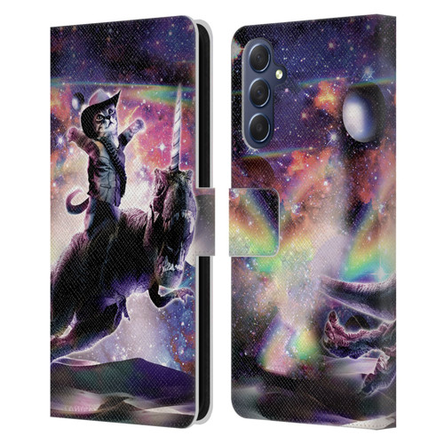 Random Galaxy Space Cat Dinosaur Unicorn Leather Book Wallet Case Cover For Samsung Galaxy M54 5G