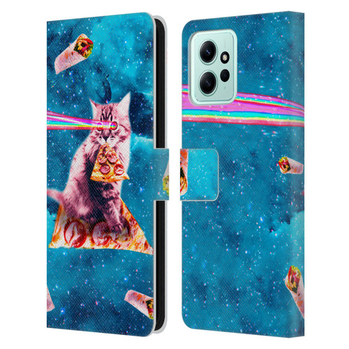 Random Galaxy Space Cat Lazer Eye & Pizza Leather Book Wallet Case Cover For Xiaomi Redmi 12