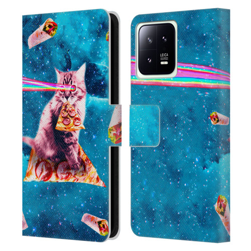 Random Galaxy Space Cat Lazer Eye & Pizza Leather Book Wallet Case Cover For Xiaomi 13 5G