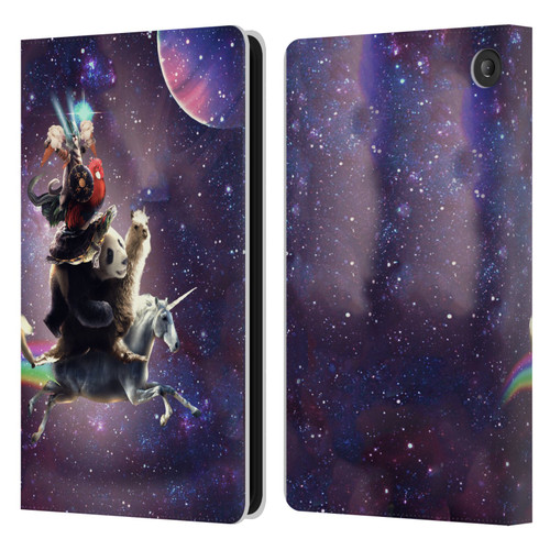 Random Galaxy Space Llama Unicorn Space Ride Leather Book Wallet Case Cover For Amazon Fire 7 2022