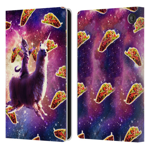 Random Galaxy Space Llama Warrior Cat & Tacos Leather Book Wallet Case Cover For Amazon Fire 7 2022