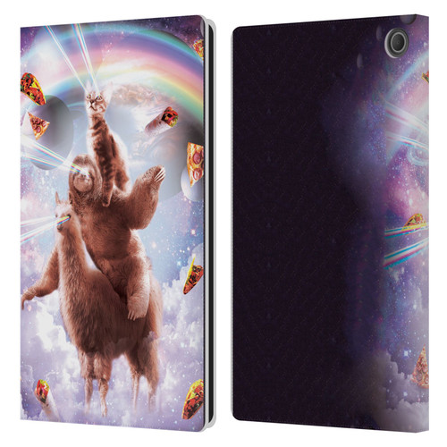 Random Galaxy Space Llama Sloth & Cat Lazer Eyes Leather Book Wallet Case Cover For Amazon Fire Max 11 2023