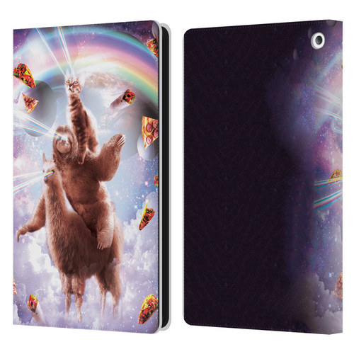 Random Galaxy Space Llama Sloth & Cat Lazer Eyes Leather Book Wallet Case Cover For Amazon Fire HD 8/Fire HD 8 Plus 2020