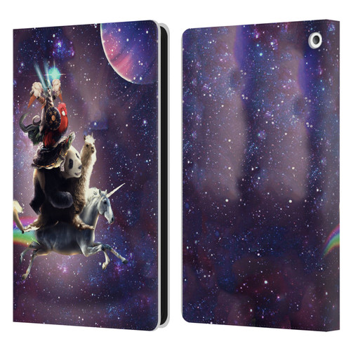 Random Galaxy Space Llama Unicorn Space Ride Leather Book Wallet Case Cover For Amazon Fire HD 8/Fire HD 8 Plus 2020