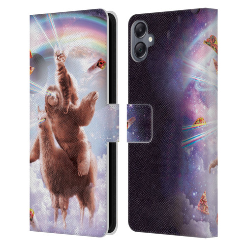 Random Galaxy Space Llama Sloth & Cat Lazer Eyes Leather Book Wallet Case Cover For Samsung Galaxy A05