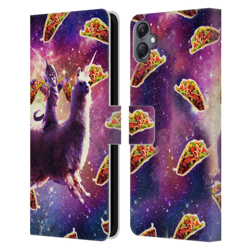 Random Galaxy Space Llama Warrior Cat & Tacos Leather Book Wallet Case Cover For Samsung Galaxy A05