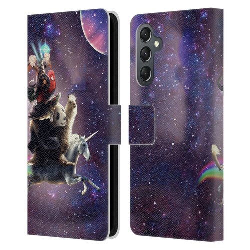 Random Galaxy Space Llama Unicorn Space Ride Leather Book Wallet Case Cover For Samsung Galaxy A25 5G