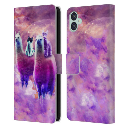 Random Galaxy Space Llama Kitty & Cat Leather Book Wallet Case Cover For Samsung Galaxy M04 5G / A04e