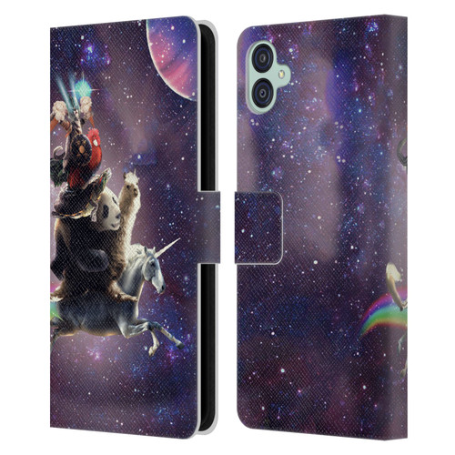 Random Galaxy Space Llama Unicorn Space Ride Leather Book Wallet Case Cover For Samsung Galaxy M04 5G / A04e