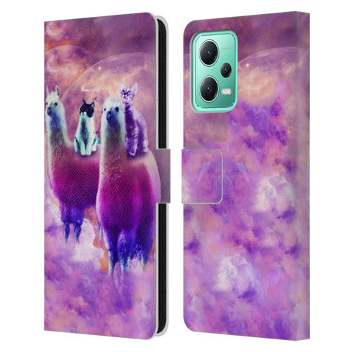 Random Galaxy Space Llama Kitty & Cat Leather Book Wallet Case Cover For Xiaomi Redmi Note 12 5G