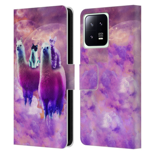 Random Galaxy Space Llama Kitty & Cat Leather Book Wallet Case Cover For Xiaomi 13 5G