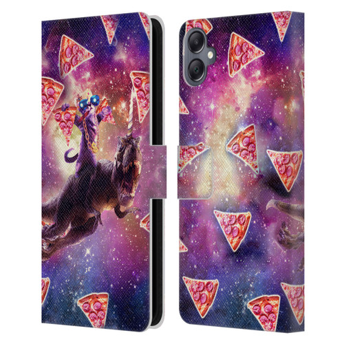 Random Galaxy Space Pizza Ride Thug Cat & Dinosaur Unicorn Leather Book Wallet Case Cover For Samsung Galaxy A05