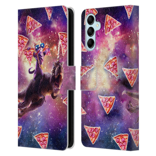 Random Galaxy Space Pizza Ride Thug Cat & Dinosaur Unicorn Leather Book Wallet Case Cover For Samsung Galaxy M14 5G