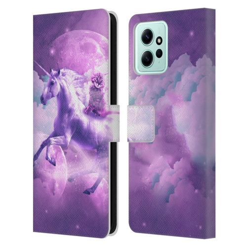 Random Galaxy Space Unicorn Ride Purple Galaxy Cat Leather Book Wallet Case Cover For Xiaomi Redmi 12