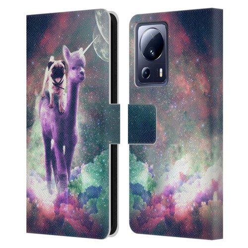 Random Galaxy Space Unicorn Ride Pug Riding Llama Leather Book Wallet Case Cover For Xiaomi 13 Lite 5G