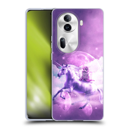 Random Galaxy Space Unicorn Ride Purple Galaxy Cat Soft Gel Case for OPPO Reno11 Pro