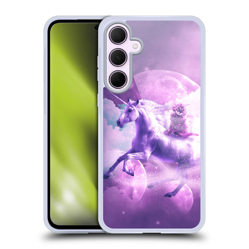 Random Galaxy Space Unicorn Ride Purple Galaxy Cat Soft Gel Case for Samsung Galaxy A35 5G
