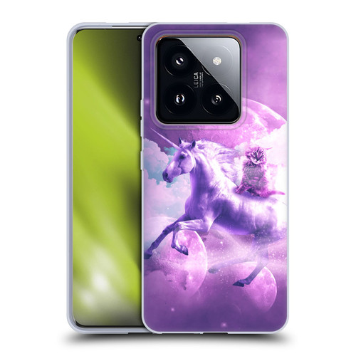 Random Galaxy Space Unicorn Ride Purple Galaxy Cat Soft Gel Case for Xiaomi 14 Pro