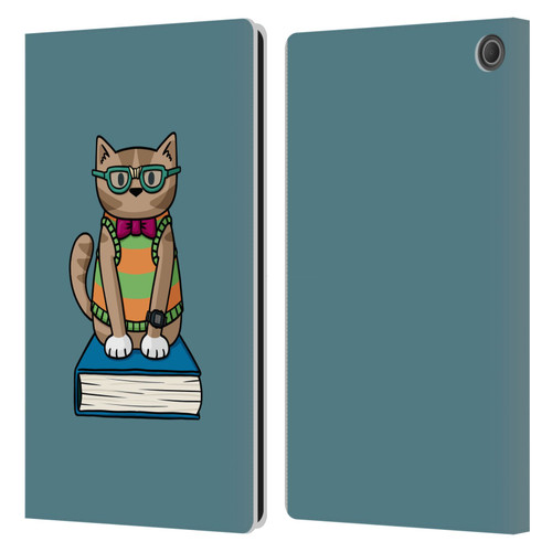 Beth Wilson Doodlecats Nerd Leather Book Wallet Case Cover For Amazon Fire Max 11 2023