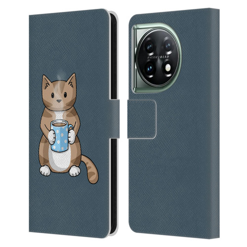 Beth Wilson Doodlecats Coffee Drinking Leather Book Wallet Case Cover For OnePlus 11 5G