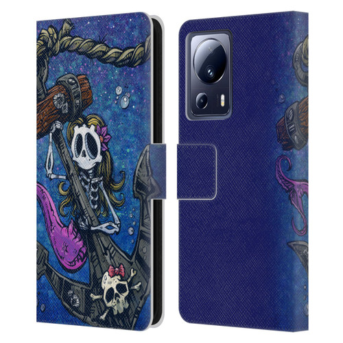 David Lozeau Colourful Grunge Mermaid Anchor Leather Book Wallet Case Cover For Xiaomi 13 Lite 5G
