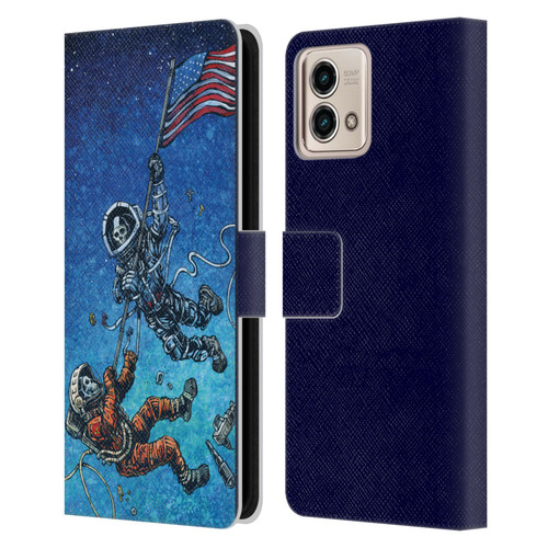 David Lozeau Skeleton Grunge Astronaut Battle Leather Book Wallet Case Cover For Motorola Moto G Stylus 5G 2023