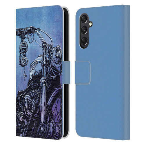 David Lozeau Skeleton Grunge Motorcycle Leather Book Wallet Case Cover For Samsung Galaxy A24 4G / M34 5G
