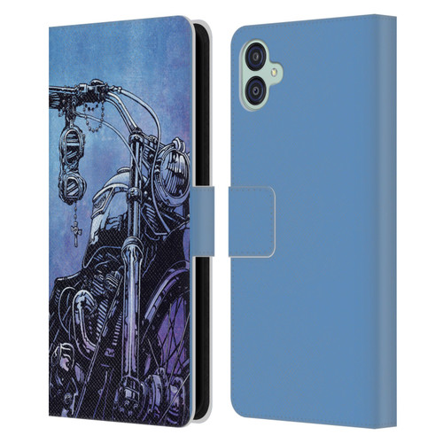 David Lozeau Skeleton Grunge Motorcycle Leather Book Wallet Case Cover For Samsung Galaxy M04 5G / A04e