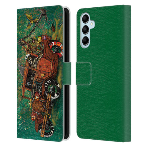 David Lozeau Skeleton Grunge Tiki Towing Leather Book Wallet Case Cover For Samsung Galaxy M14 5G