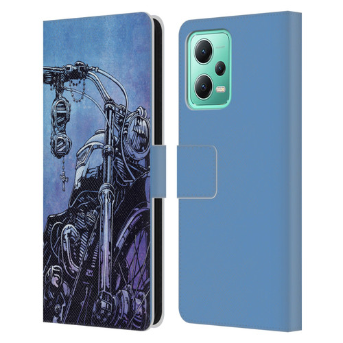 David Lozeau Skeleton Grunge Motorcycle Leather Book Wallet Case Cover For Xiaomi Redmi Note 12 5G