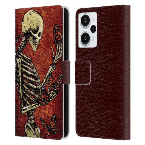 David Lozeau Skeleton Grunge Butterflies Leather Book Wallet Case Cover For Xiaomi Redmi Note 12T