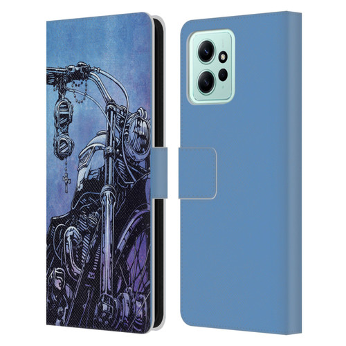 David Lozeau Skeleton Grunge Motorcycle Leather Book Wallet Case Cover For Xiaomi Redmi 12