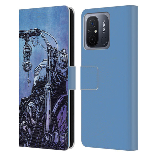 David Lozeau Skeleton Grunge Motorcycle Leather Book Wallet Case Cover For Xiaomi Redmi 12C